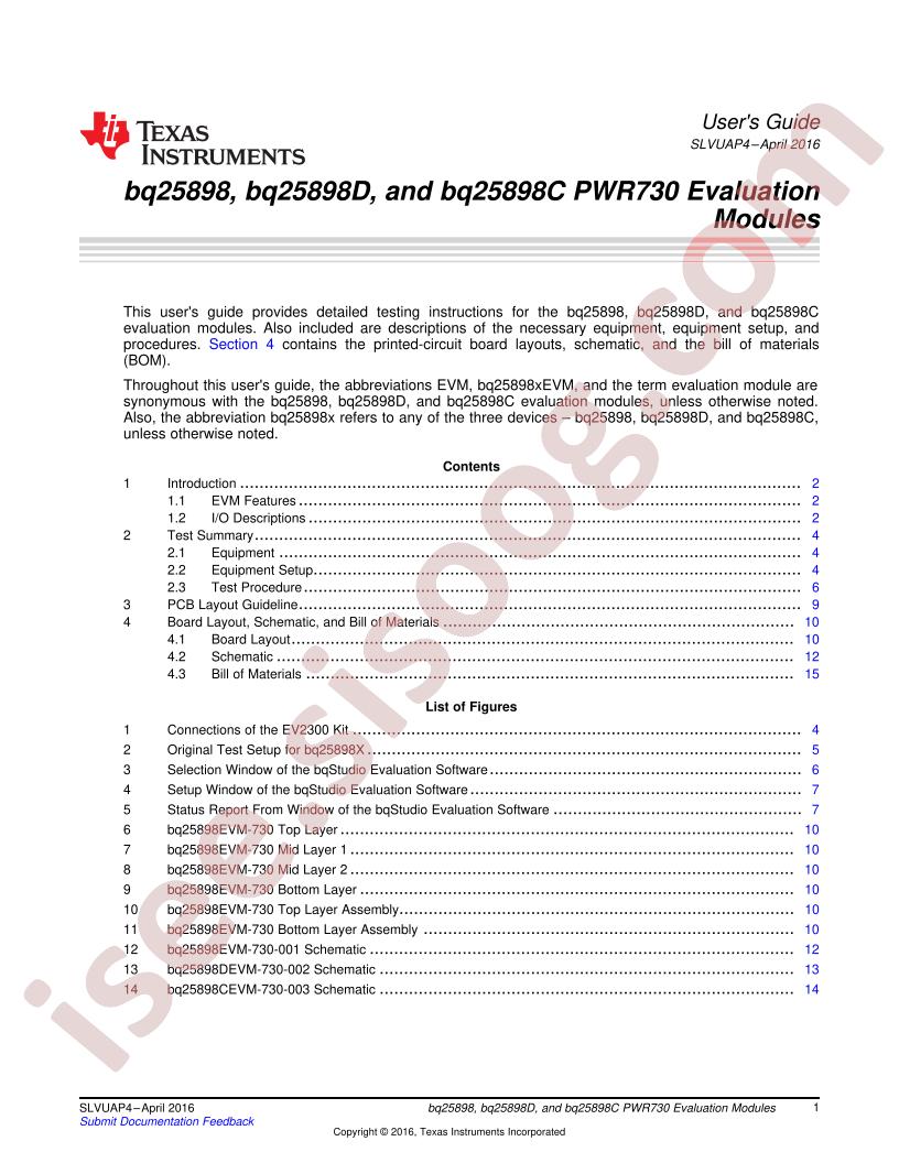 BQ25898(D,C)EVM-730 User Guide