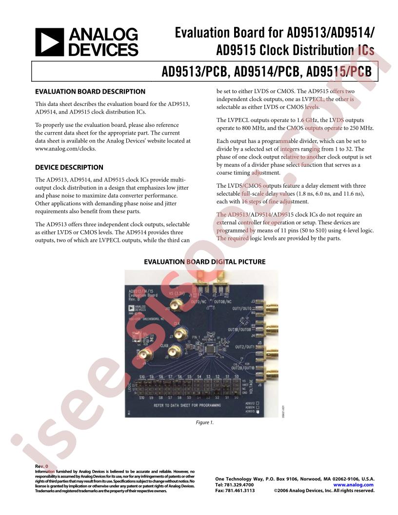 AD9513,14,15/PCB Eval Brd