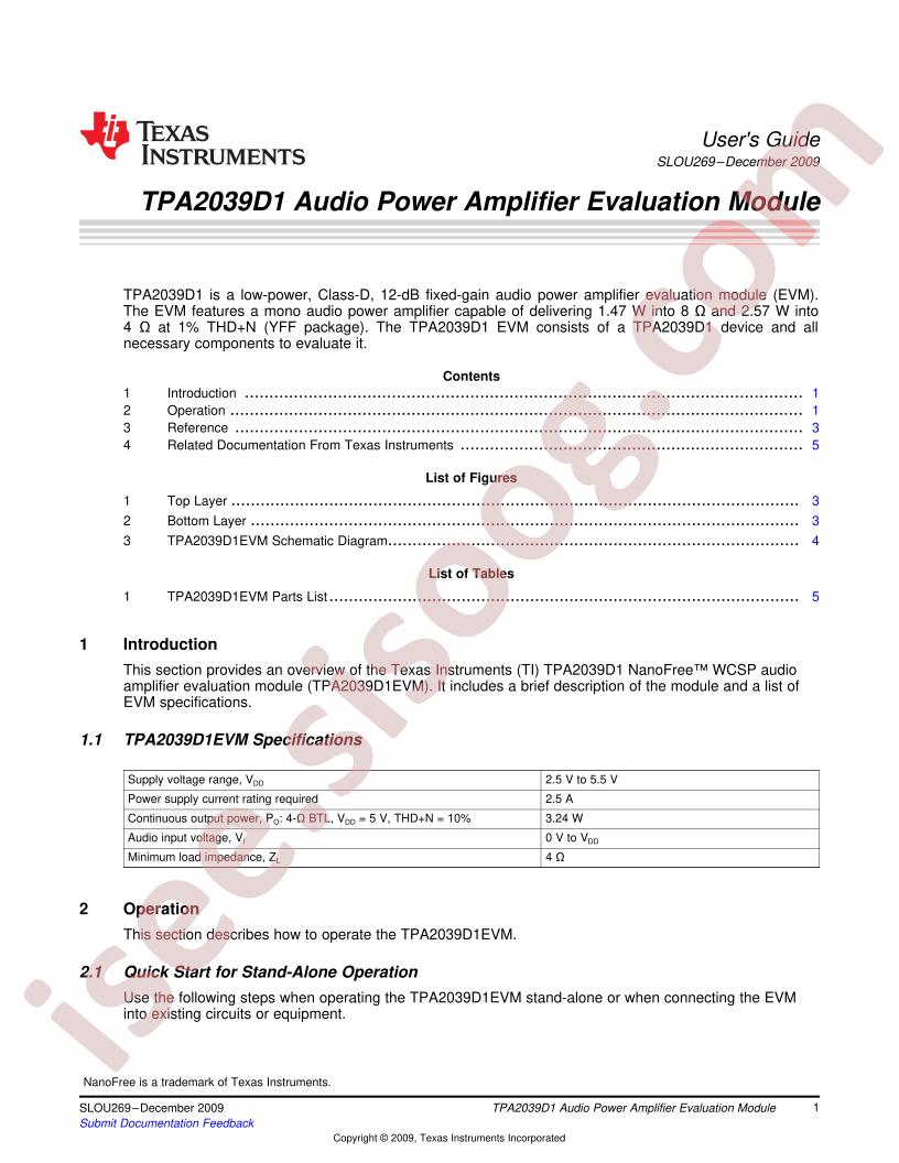 TPA2039D1 EVM Guide
