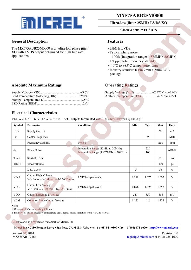 MX575ABB25M0000 Datasheet