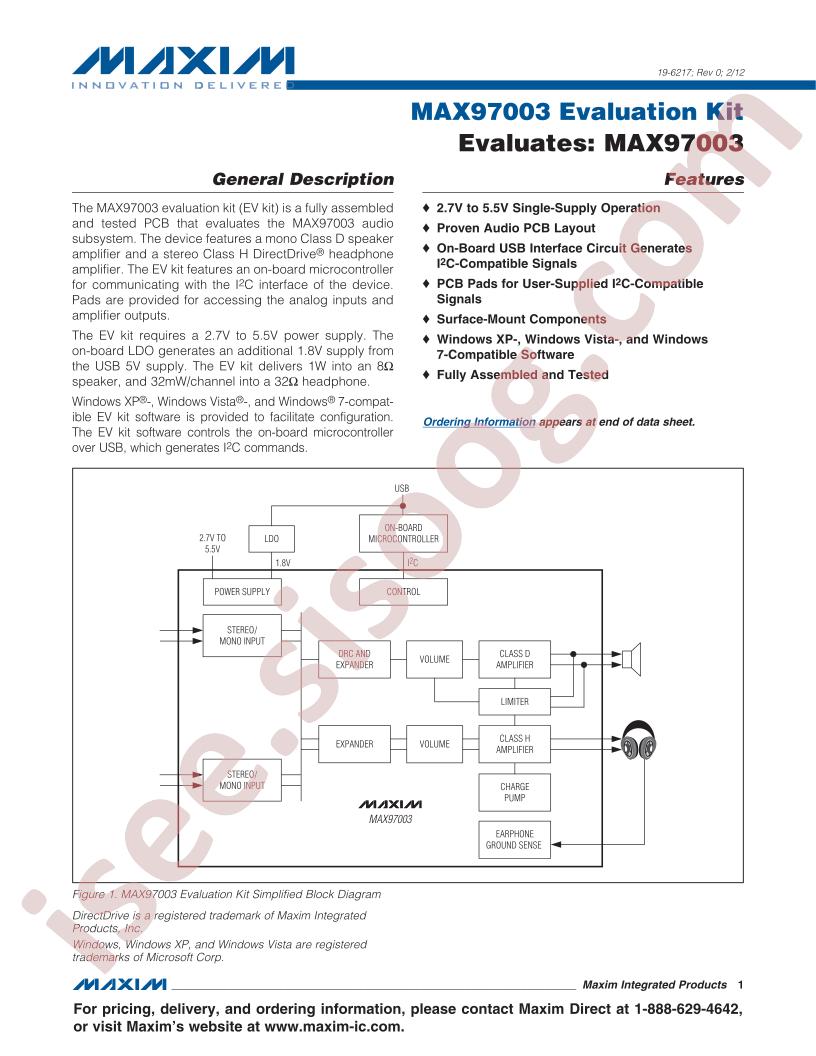 MAX97003 Eval Kit