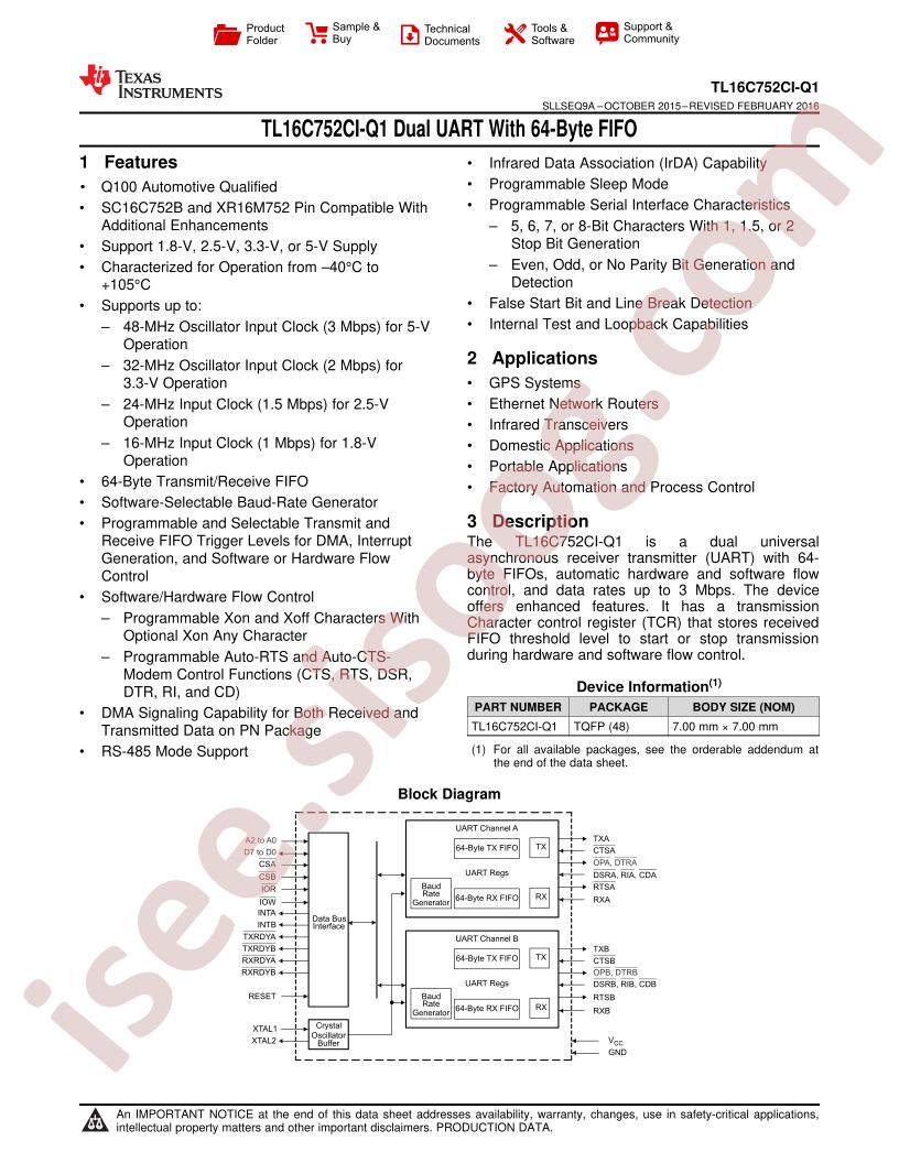 TL16C752CI-Q1 Datasheet