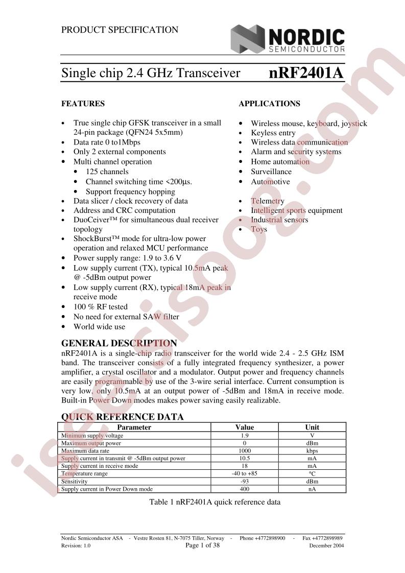 NRF2401A Specification