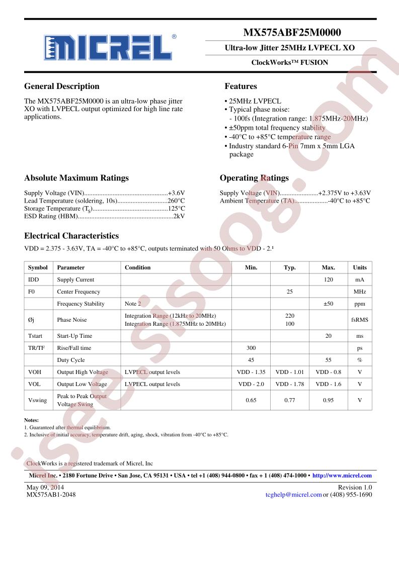 MX575ABF25M0000 Datasheet