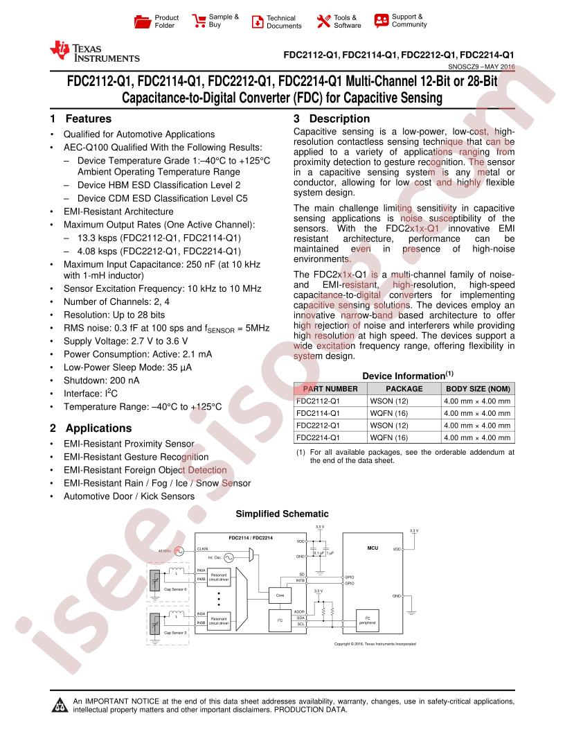 FDC2112/14-Q1, FDC2212/14-Q1 Datasheet