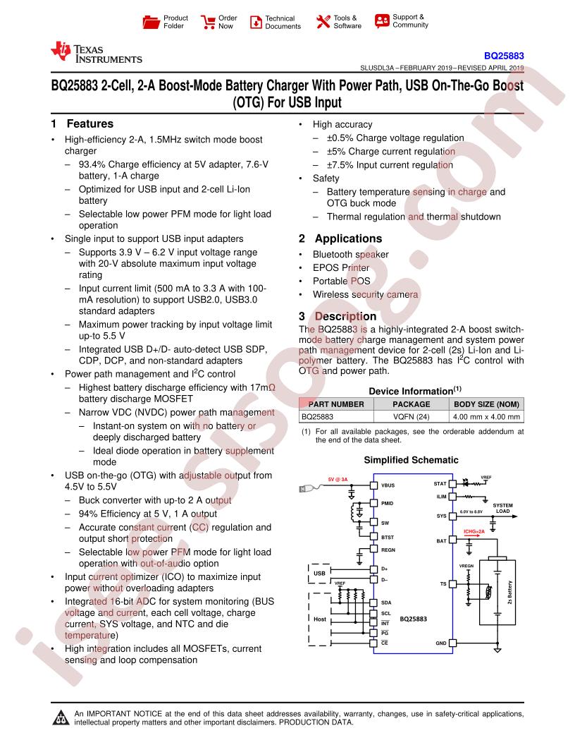 BQ25883 Datasheet