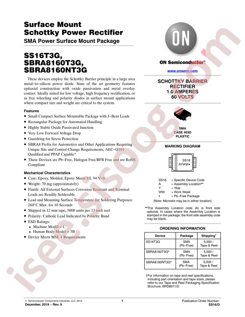 SS16T3G, SBRA8160T3G