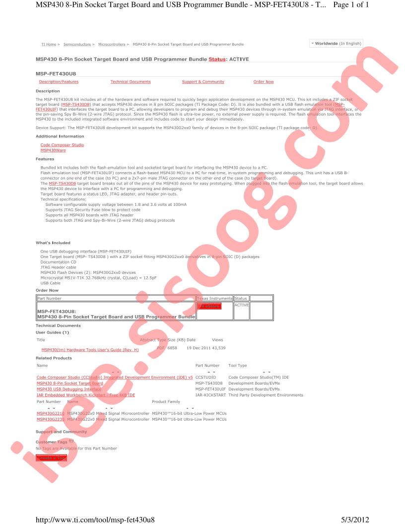 MSP-FET430U8 Target Board