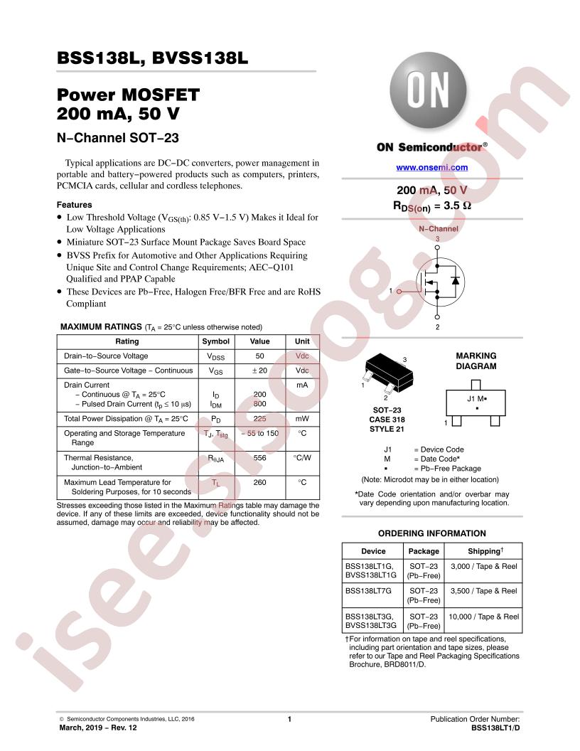 BSS138LT1 Datasheet