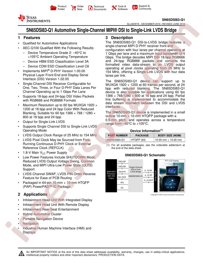 SN65DSI83-Q1 Datasheet