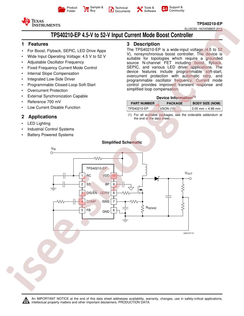 TPS40210-EP Datasheet