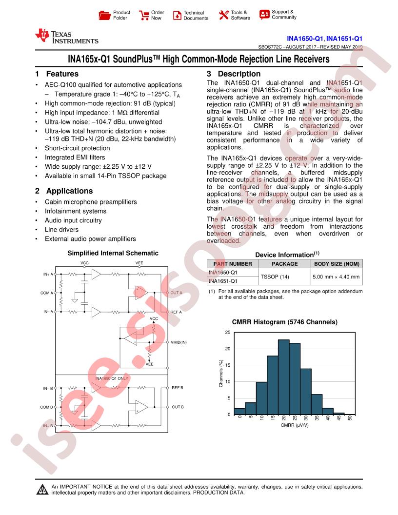INA1650-Q1, INA1651-Q1 Datasheet