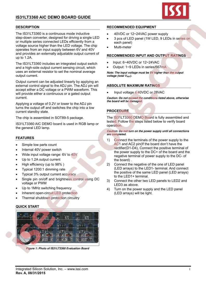 IS31LT3360 Eval Brd Guide