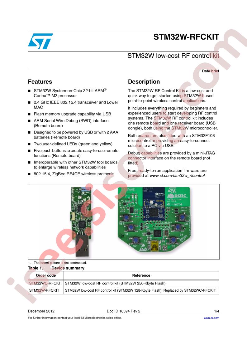 STM32W-RFCKIT Data Brief