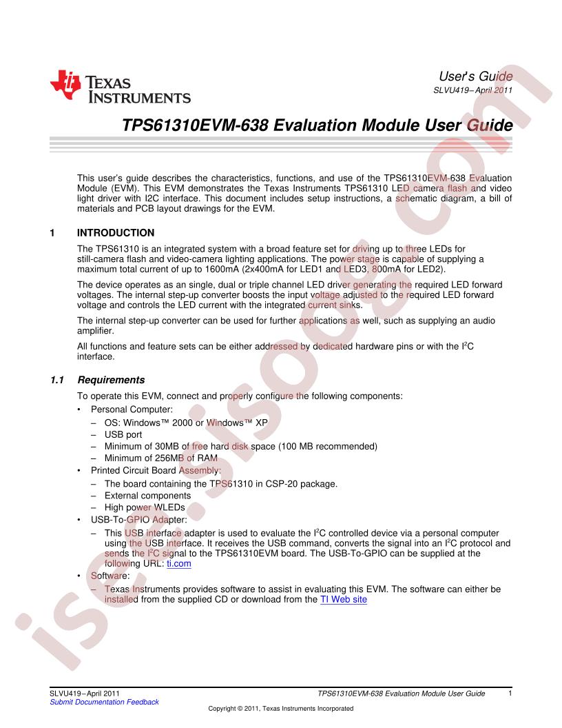 TPS61310EVM-638 User Guide