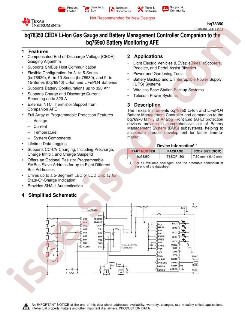 BQ78350DBT Datasheet