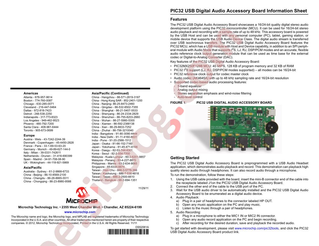 PIC32 USB Audio Accessory Board Info Sheet
