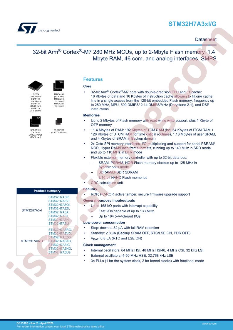 STM32H7A3xI, STM32H7A3xG