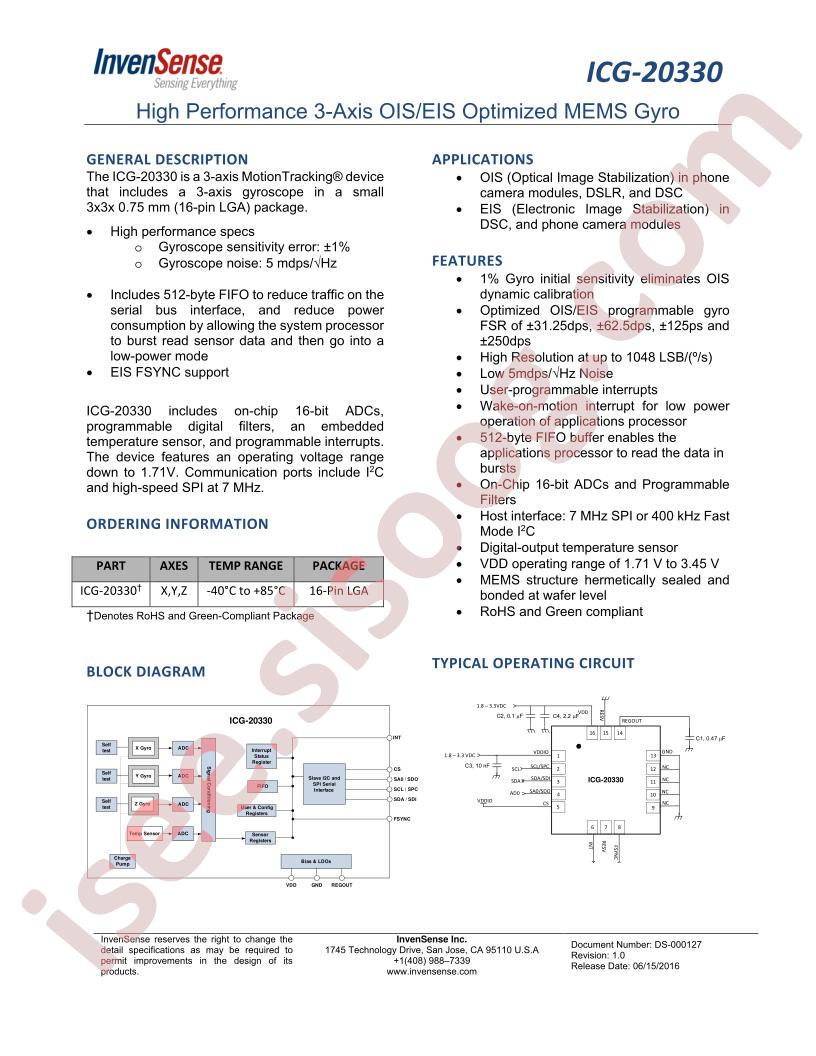 ICG-20330 Datasheet