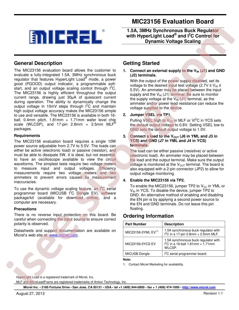 MIC23156 Eval Board User Guide