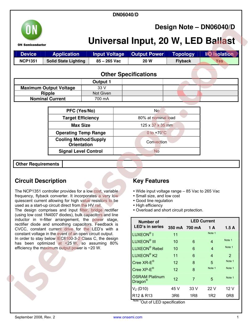 Universal Input, 20 W, LED Ballast