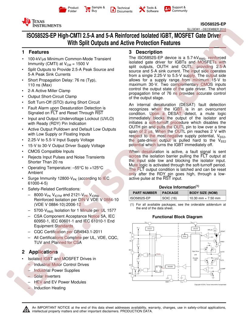 ISO5852S-EP Datasheet