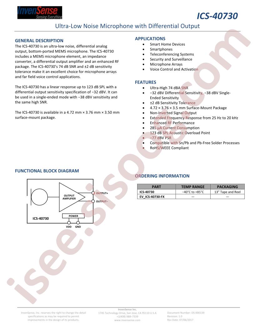 ICS-40730 Datasheet