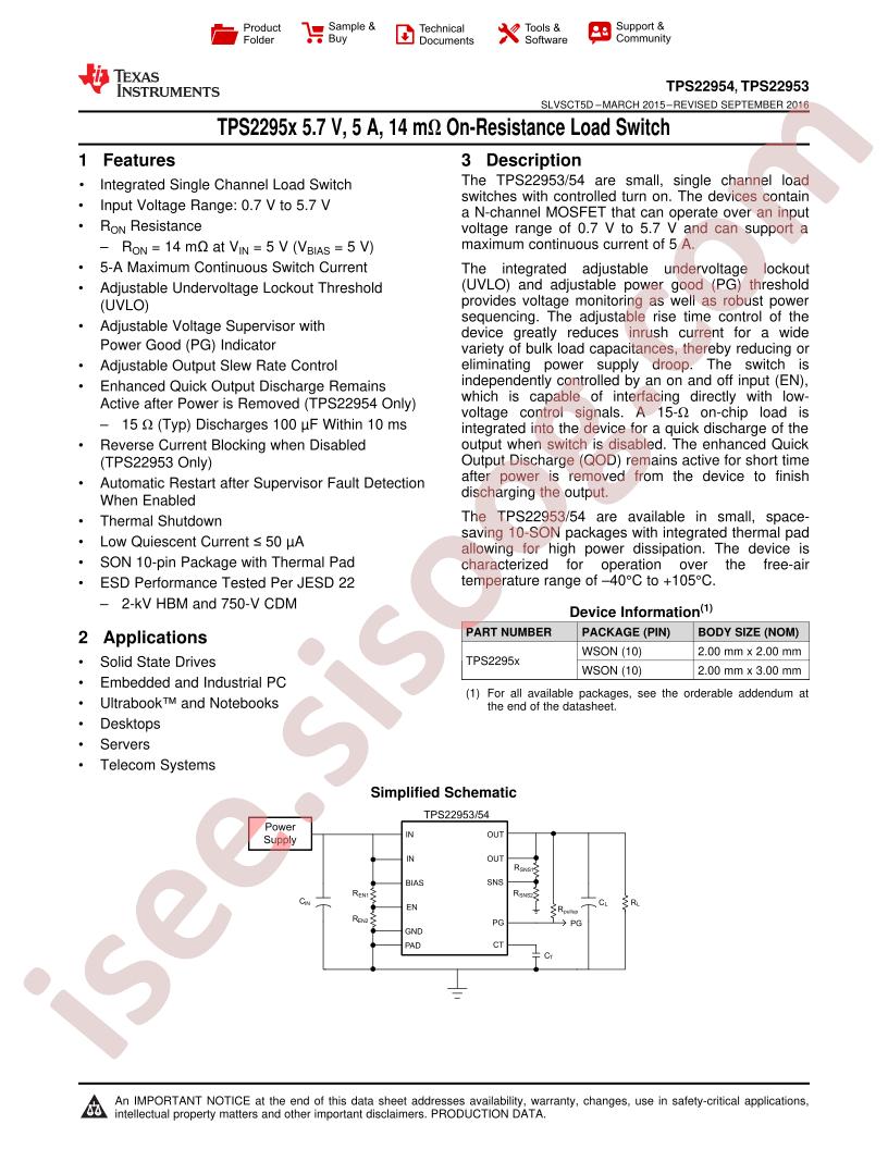 TPS22954, TPS22953 Datasheet