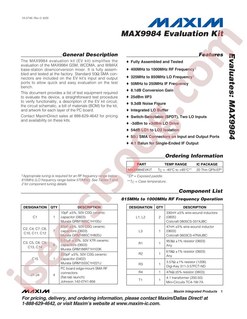MAX9984 Eval Kit