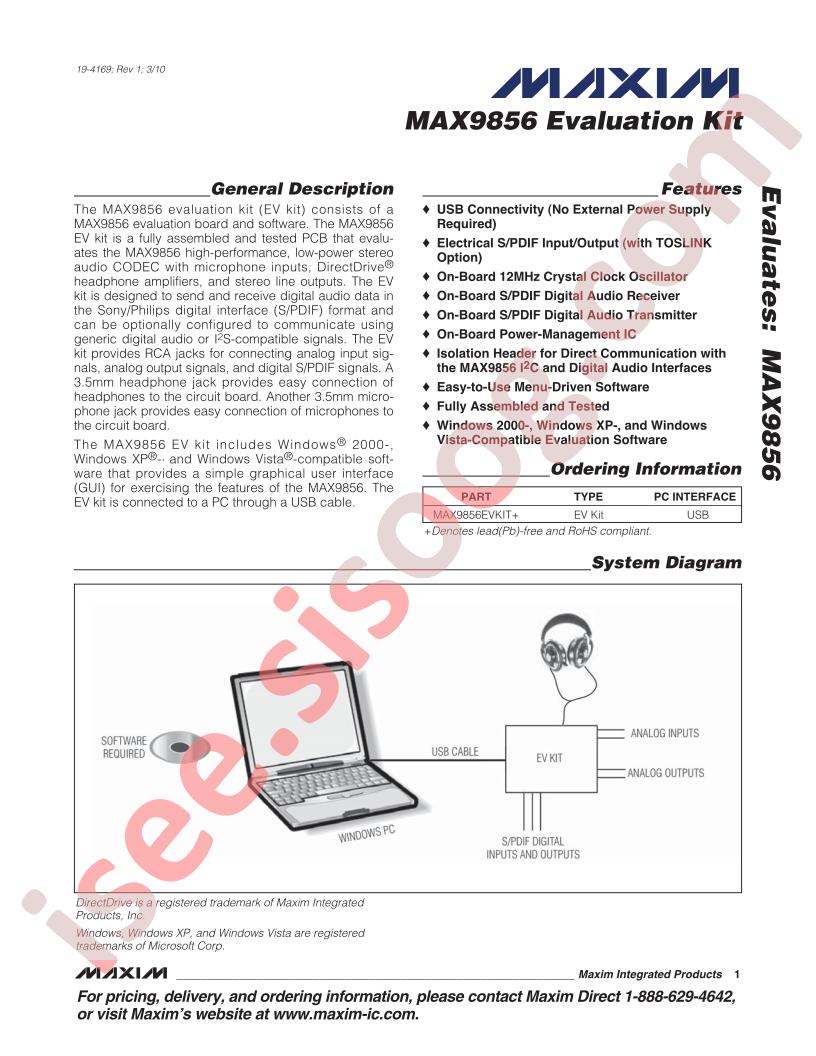 MAX9856 Evaluation Kit