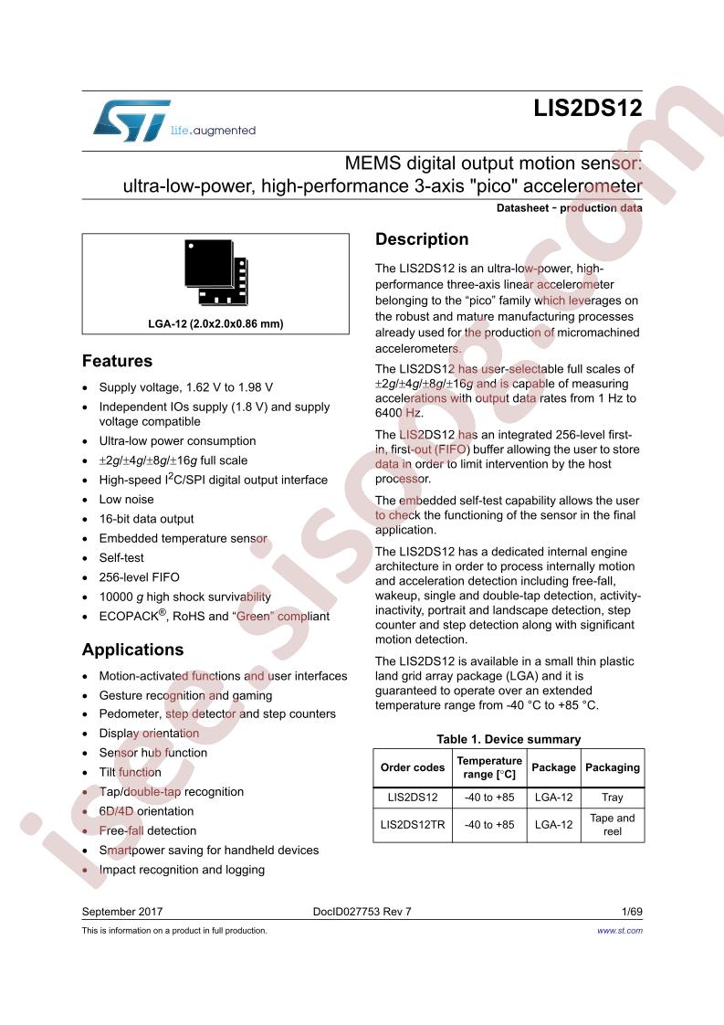 LIS2DS12 Datasheet
