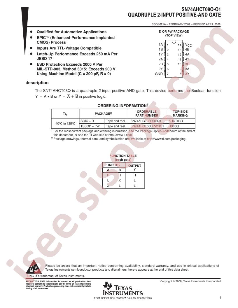 SN74AHCT08Q-Q1