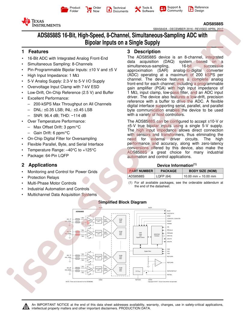 ADS858xS Datasheet