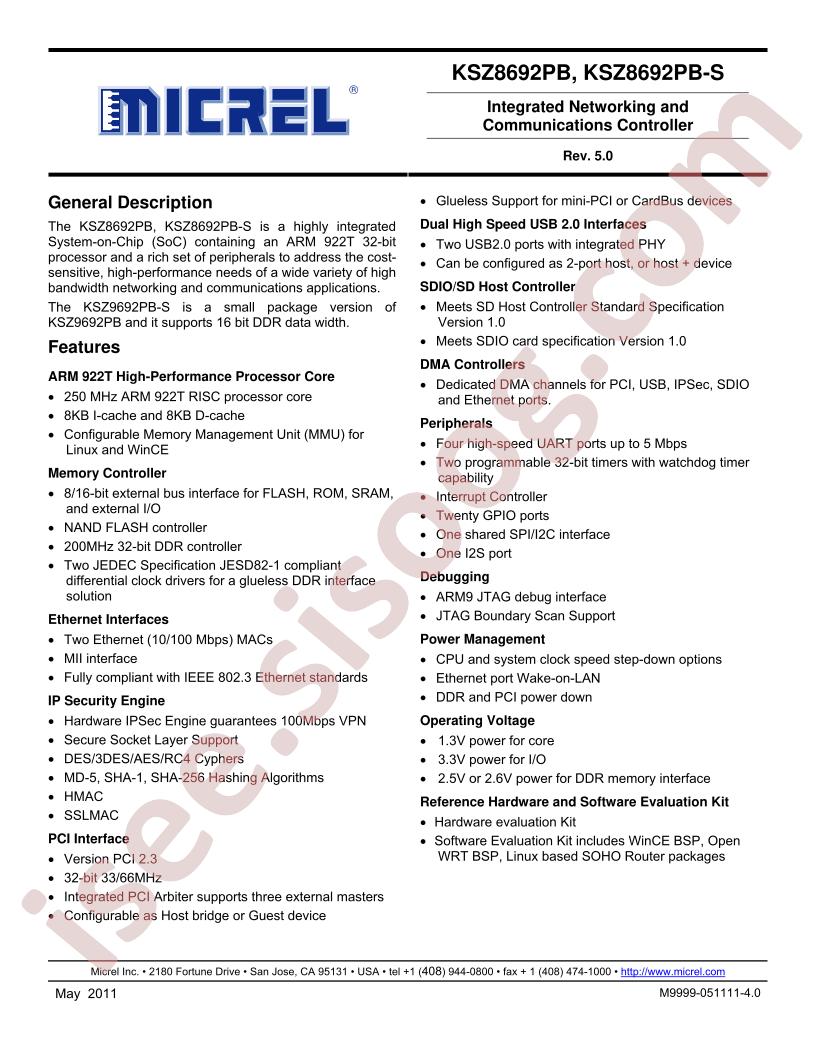 KSZ8692PB,PB-S Datasheet
