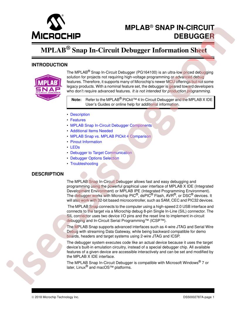 MPLAB® Snap In-Circuit Debugger Information Sheet