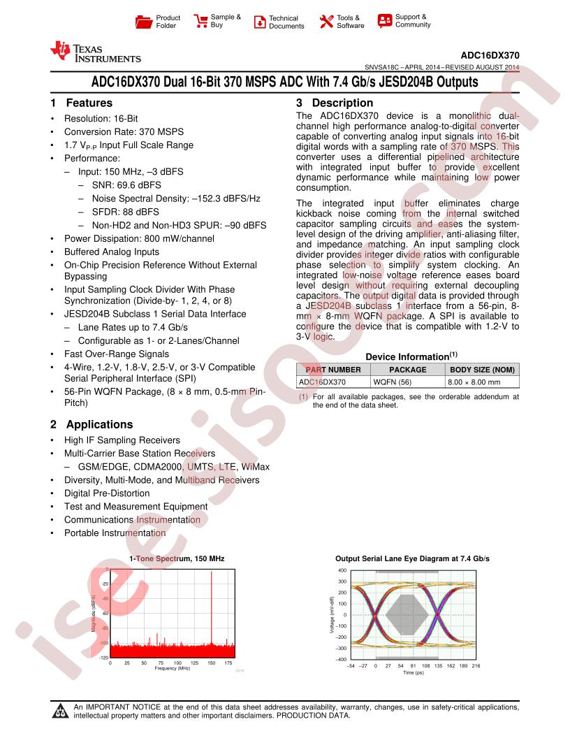 ADC16DX370 Datasheet