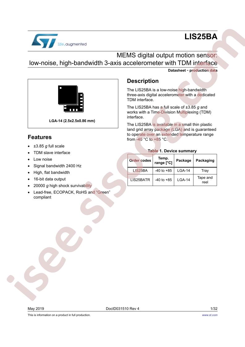 LIS25BA Datasheet