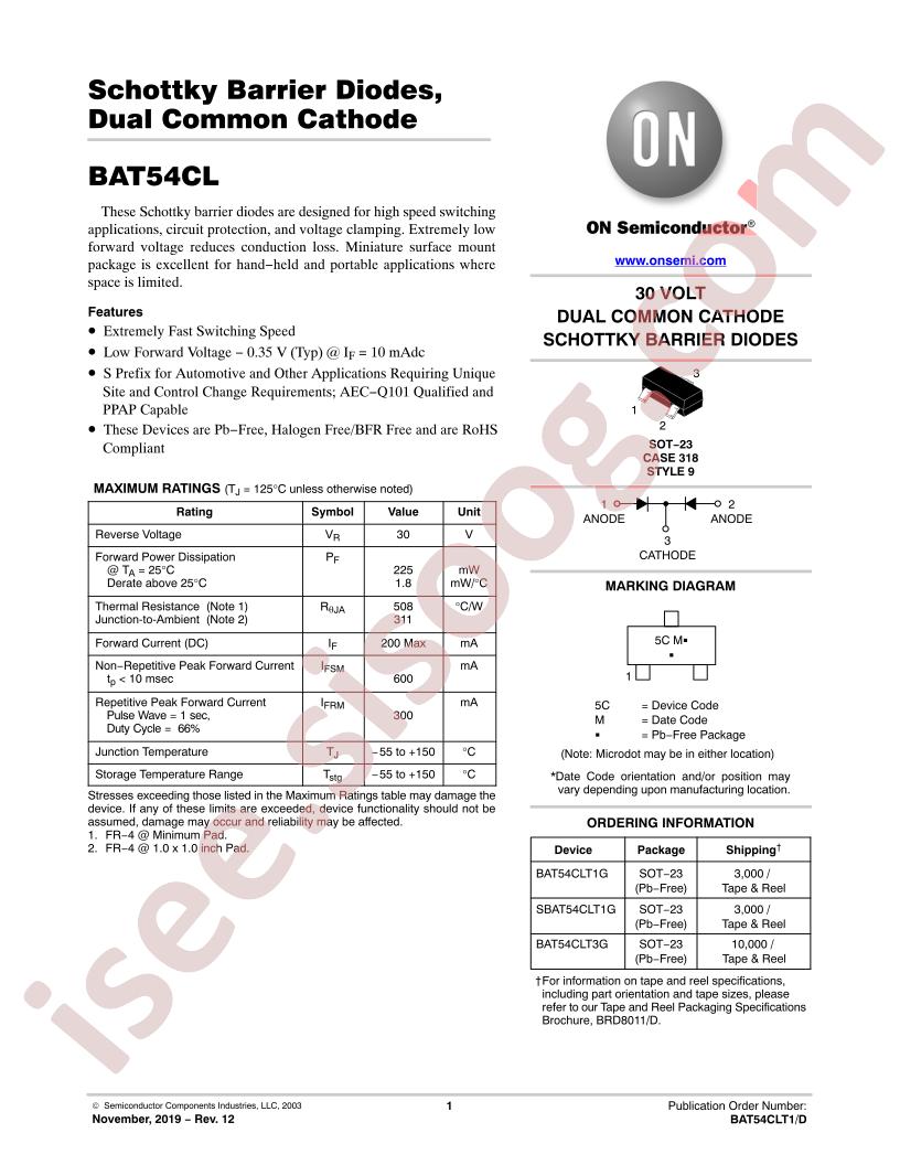 BAT,SBAT54CL Datasheet