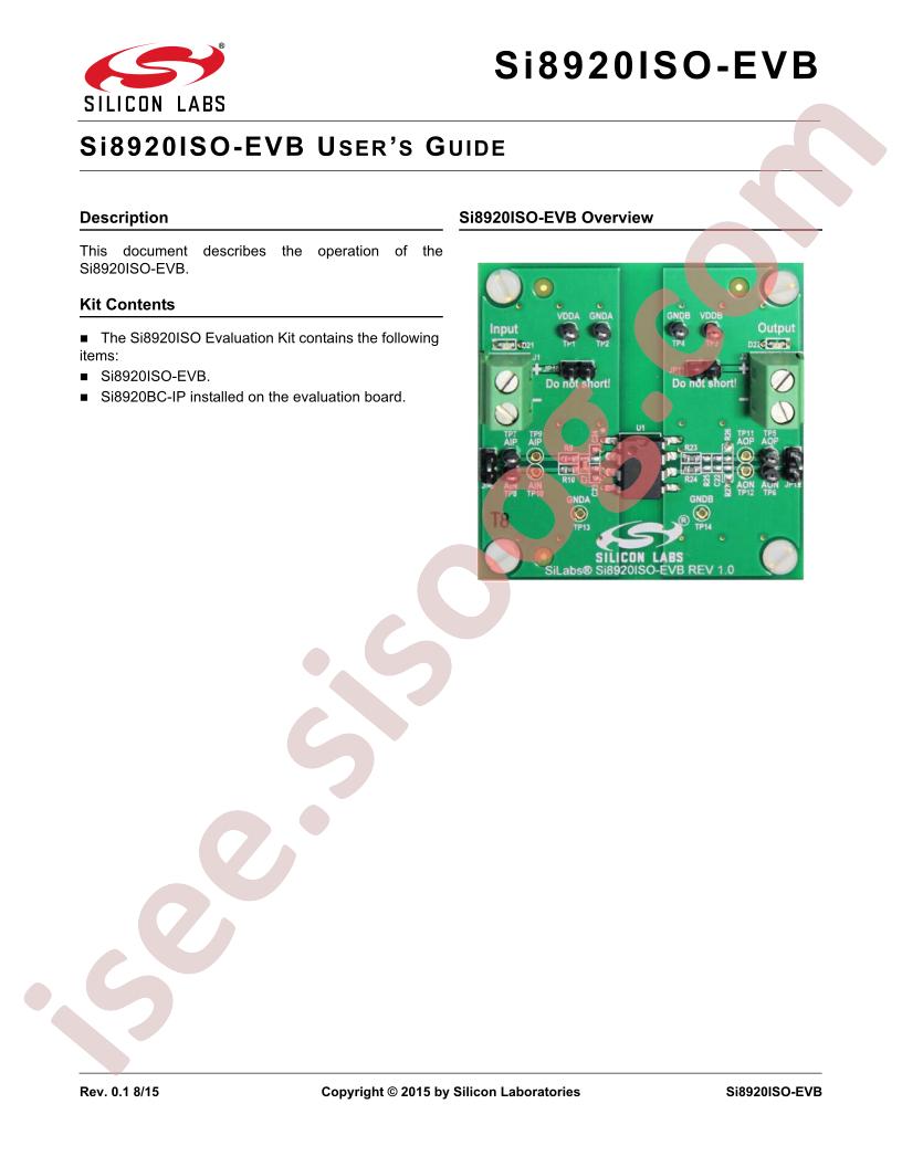 SI8920ISO-KIT User Guide