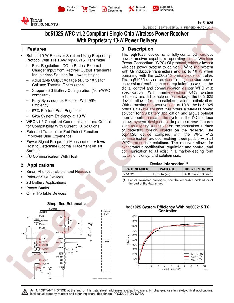 BQ51025 Datasheet