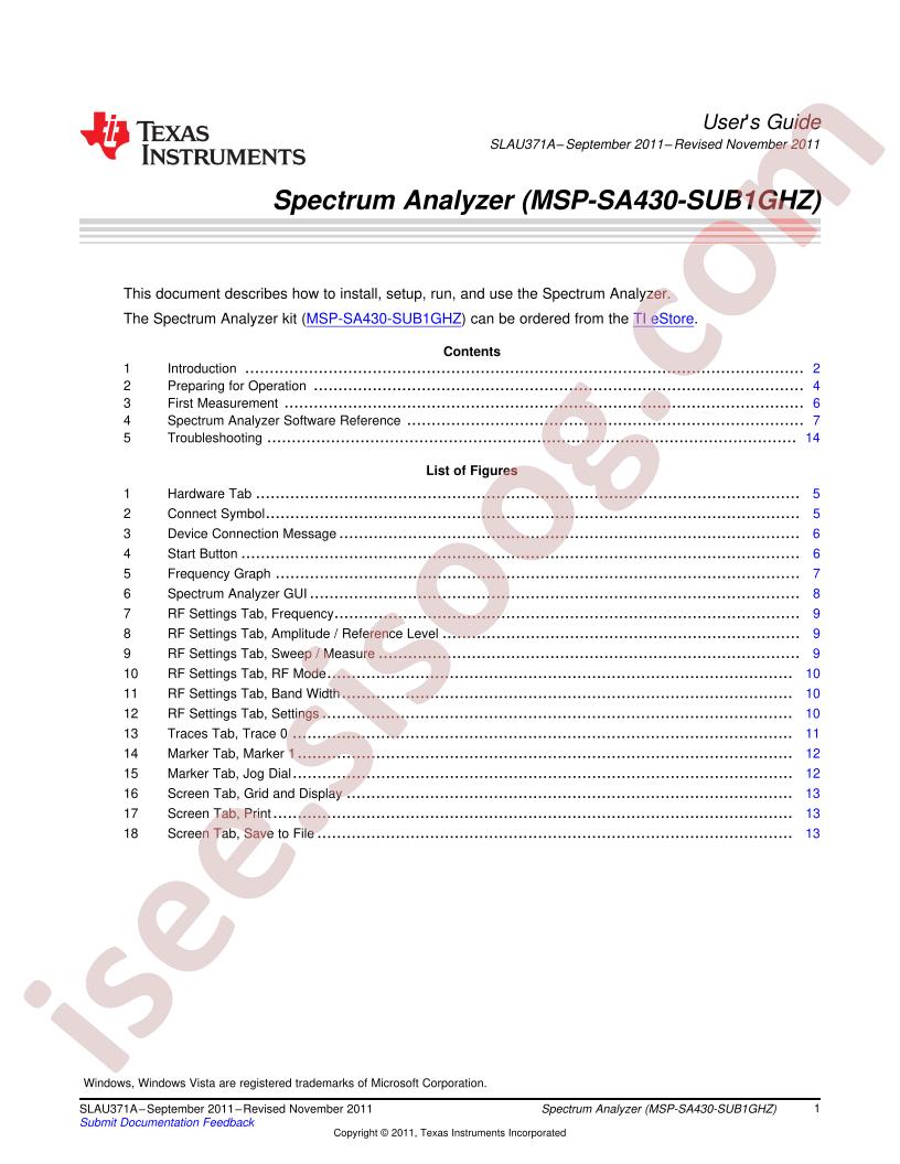 MSP-SA430-SUB1GHZ User Guide