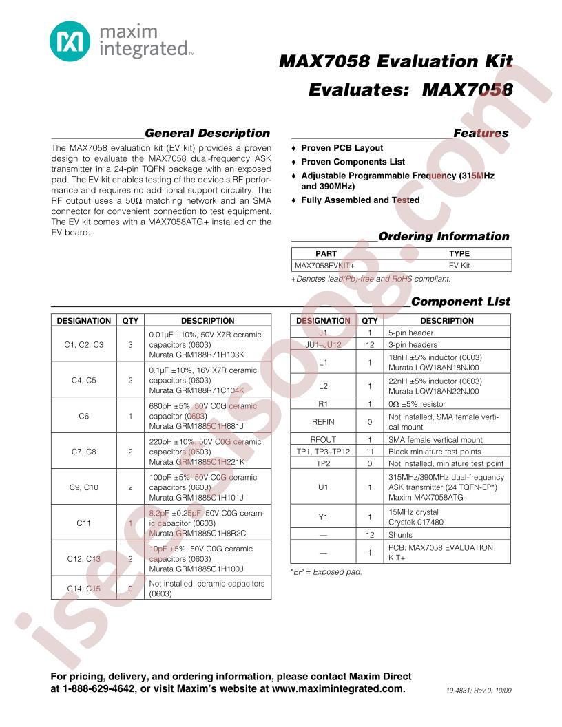 MAX7058 Eval Kit