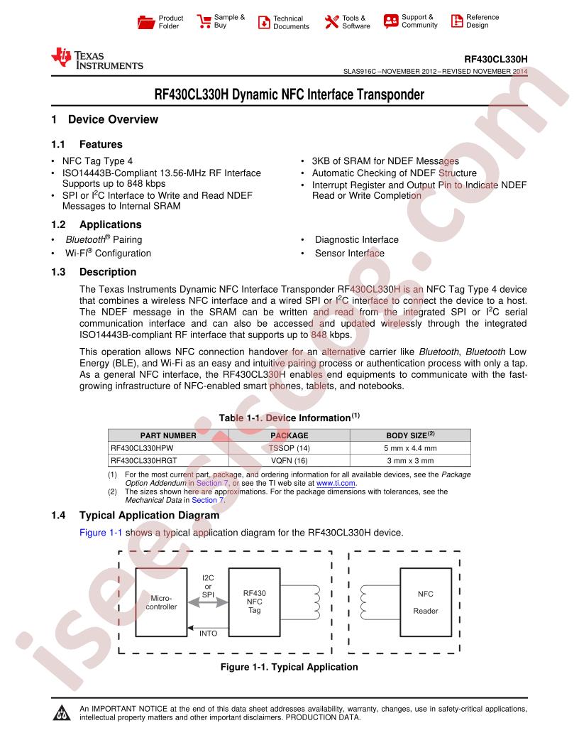 RF430CL330H Datasheet