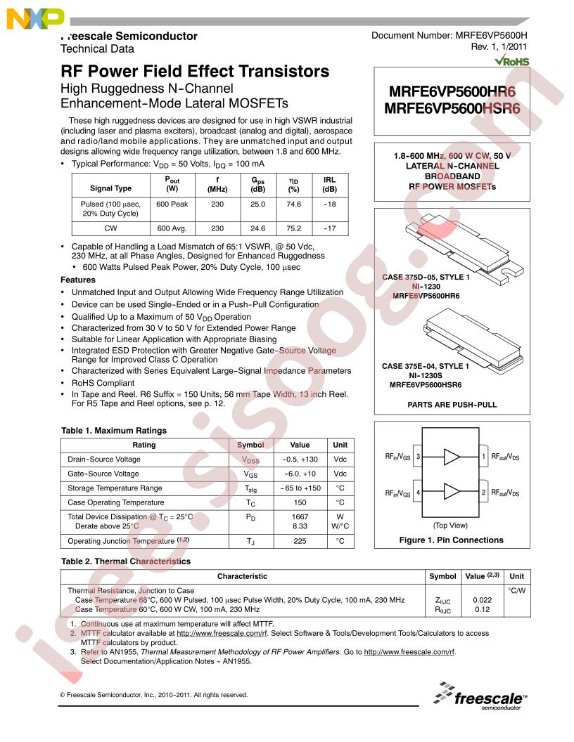 MRFE6VP5600H(S)R6 Datasheet