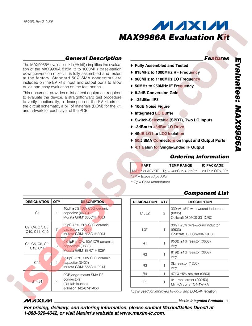 MAX9986A Eval Kit