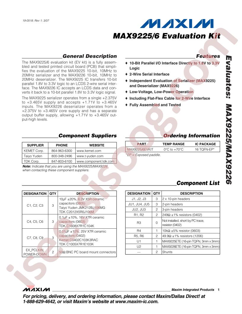 MAX9225/6 Evaluation Kit