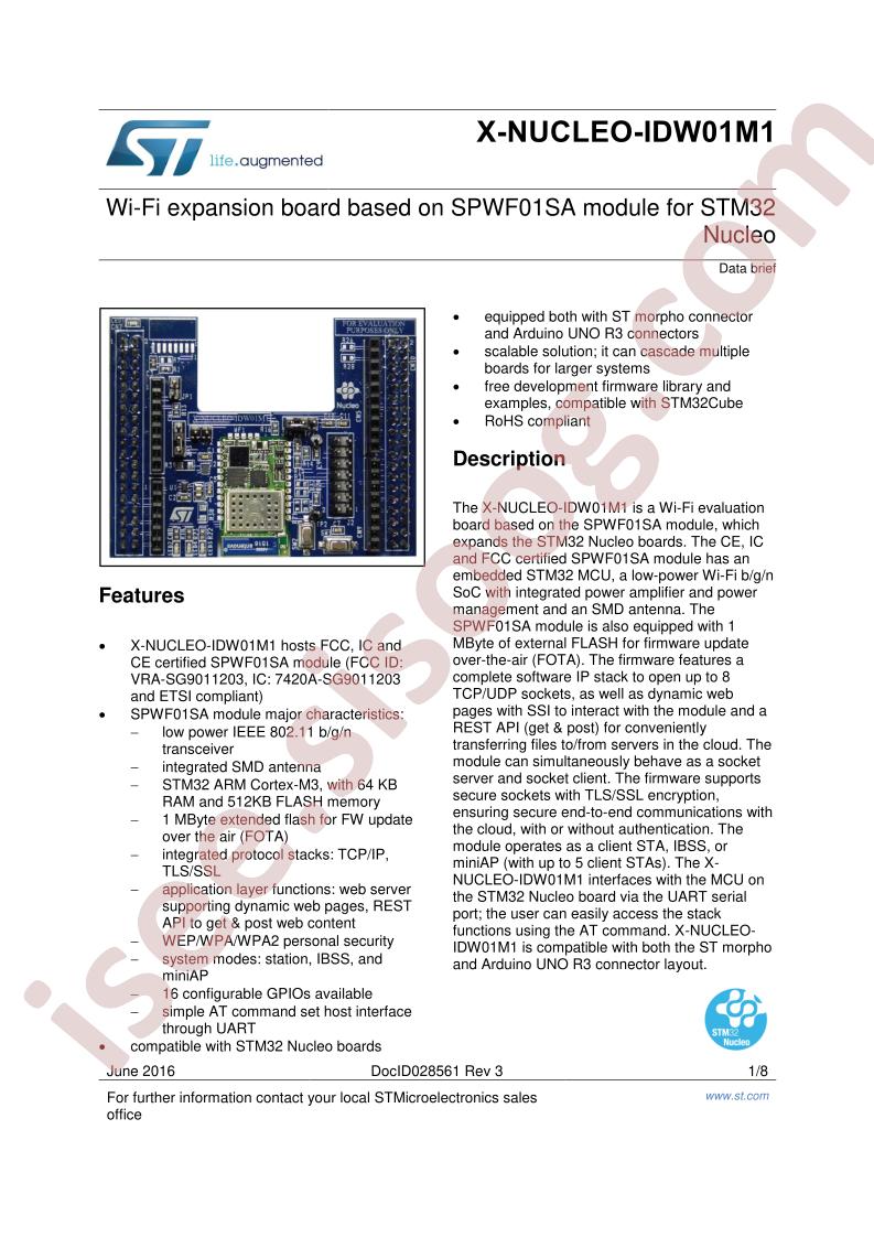 X-NUCLEO-IDW01M1 Data Brief