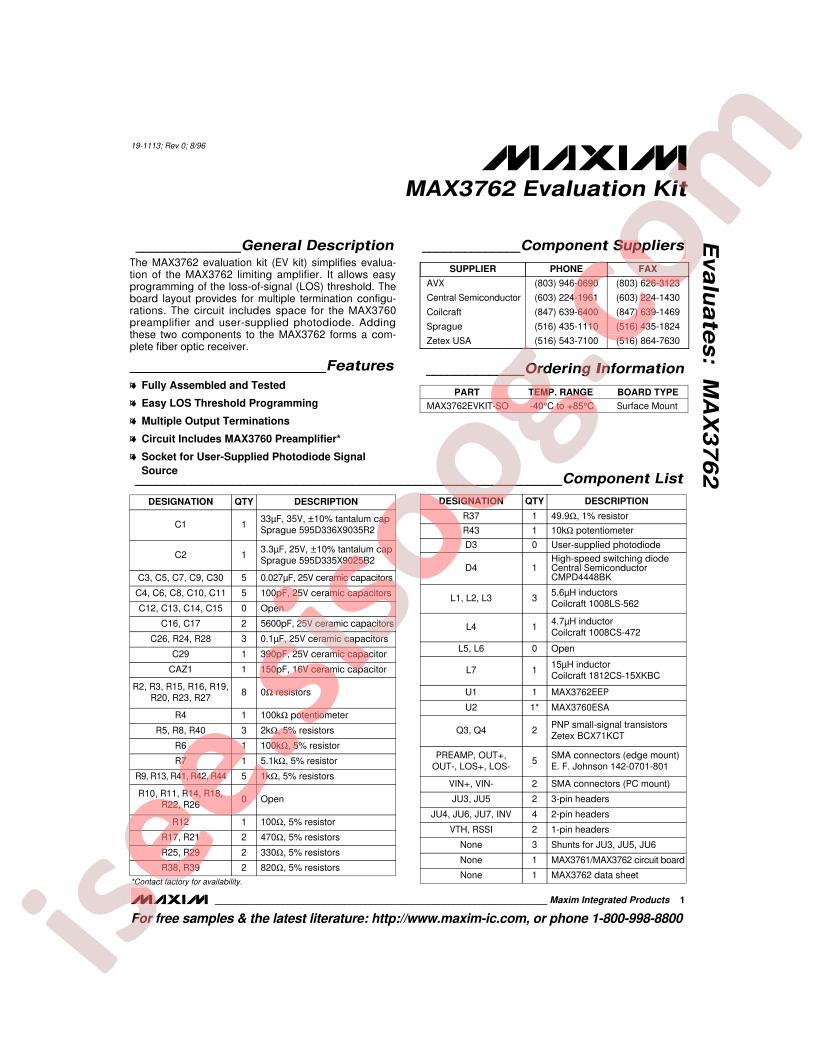 MAX3762 Evaluation Kit