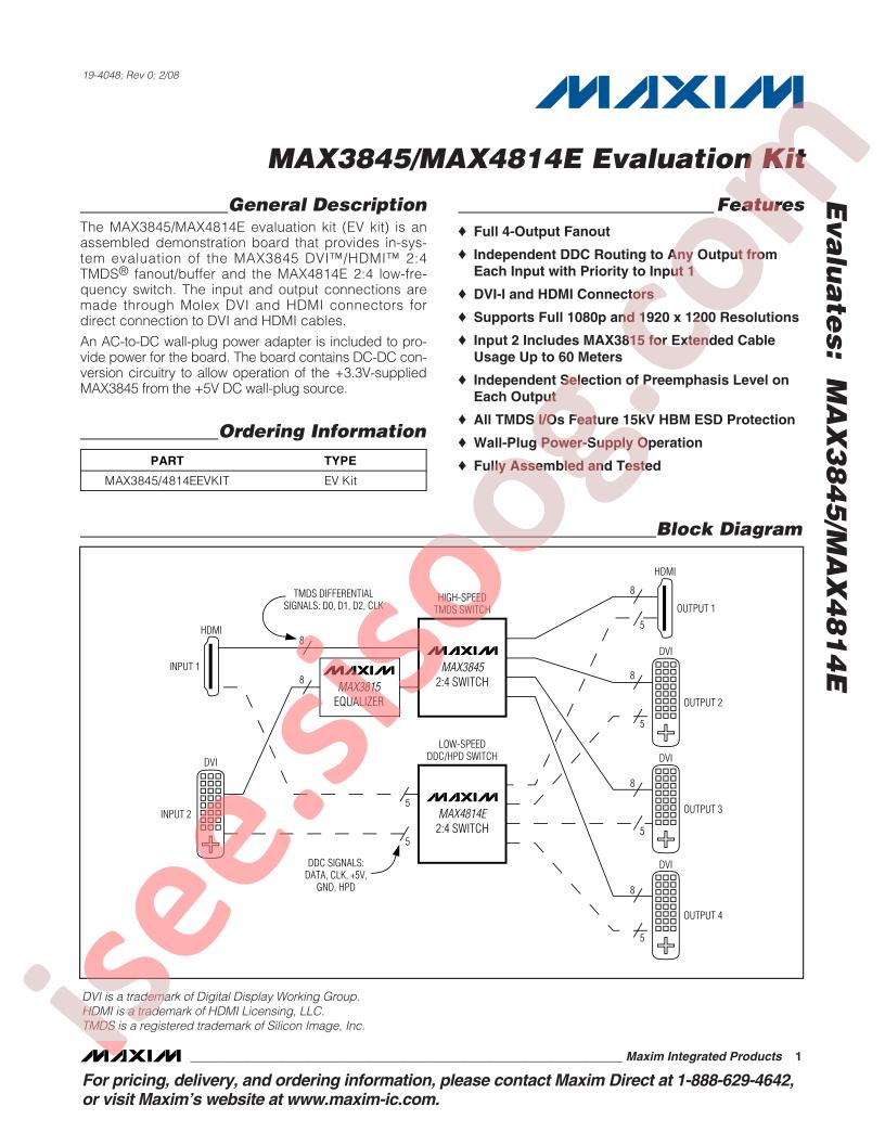 MAX3845, MAX4814E Evaluation Kit