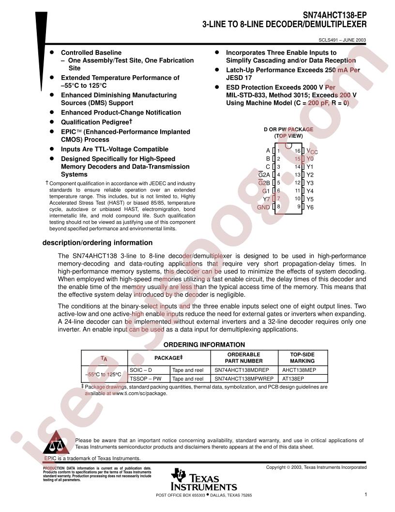 SN74AHCT138-EP
